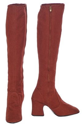 Lot 25 - A pair of Biba brown canvas boots, circa 1970