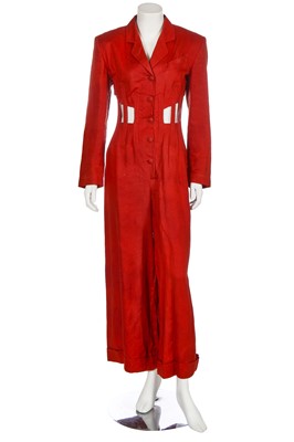 Lot 351 - A Jean Paul Gaultier orange linen 'cage' jumpsuit, ‘Around the World in 168 Outfits’ collection, Spring-Summer 1989