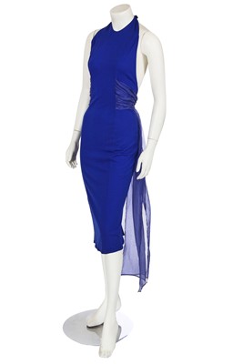 Lot 353 - A Swanky Modes blue wool and chiffon dress, 1980s