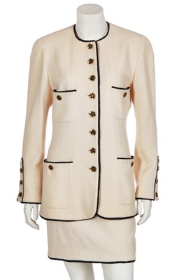 Lot 13 - A Chanel cream wool blend bouclé suit, Spring-Summer 1994