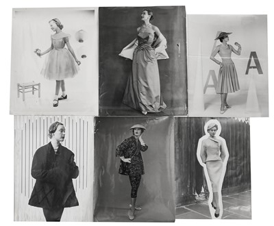 Lot 460 - Vintage press photographs of French haute couture and Ford automobiles, early to mid 1950s.