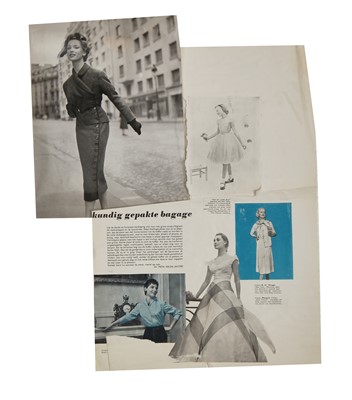 Lot 460 - Vintage press photographs of French haute couture and Ford automobiles, early to mid 1950s.