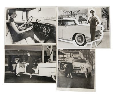 Lot 460 - Vintage press photographs of French haute couture and Ford automobiles, early to mid 1950s.