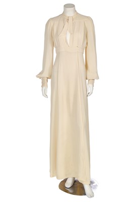 Lot 410 - An Ossie Clark ivory moss crêpe maxi dress, mid 1970s