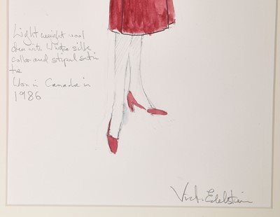 Lot 256 - A Victor Edelstein sketch of Princess Diana's scarlet wool day ensemble