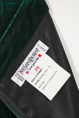 Lot 171 - An Yves Saint Laurent green velvet dress, circa 1990