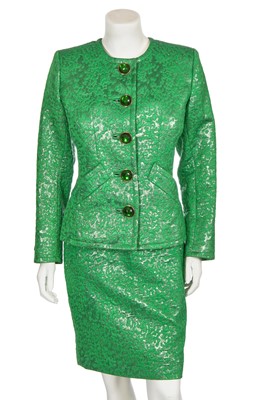 Lot 172 - An Yves Saint Laurent green matelassé suit, Spring-Summer 1990