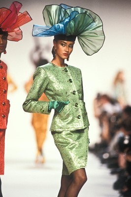 Lot 172 - An Yves Saint Laurent green matelassé suit, Spring-Summer 1990