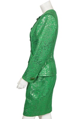 Lot 172 - An Yves Saint Laurent green matelassé suit, Spring-Summer 1990