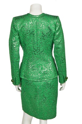 Lot 172 - An Yves Saint Laurent green matelassé suit, Spring-Summer 1990