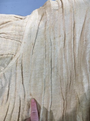 Lot 144 - An Issey Miyake crinkle textured tan linen coat, Autumn-Winter 1984-85