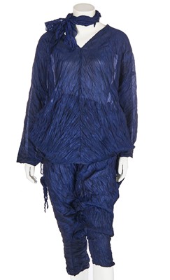 Lot 145 - An Issey Miyake navy blue crinkled polyester ensemble, Spring-Summer 1992