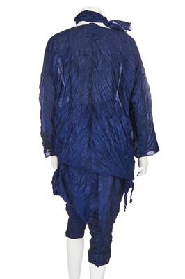Lot 145 - An Issey Miyake navy blue crinkled polyester ensemble, Spring-Summer 1992