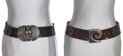 Lot 446 - Two Pierre Cardin patent leather belts, 1960s