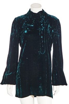 Lot 61 - A dark turquoise crushed velvet 'Cossack' mini dress, circa 1970