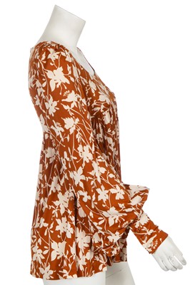Lot 108 - A Biba brown and white floral printed nylon jersey smock top, circa 1973