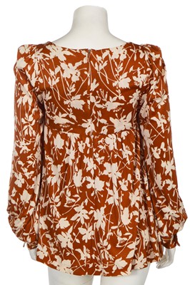 Lot 108 - A Biba brown and white floral printed nylon jersey smock top, circa 1973