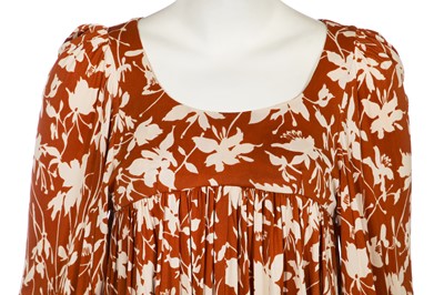 Lot 108 - A Biba brown and white floral printed nylon jersey smock top, circa 1973