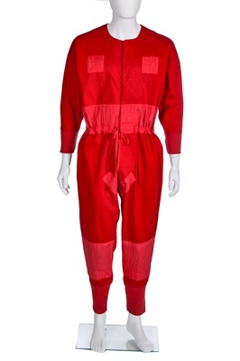 Lot 141 - A Katherine Hamnett men's red cotton drill jumpsuit, 1980s