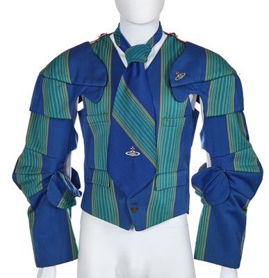 Lot 176 - A Vivienne Westwood men's striped wool Armour waistcoat/jacket and tie 'Time Machine' collection, Autumn-Winter 1988-89