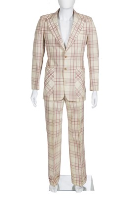 Lot 202 - A Take 6 men's ivory and purple plaid wool suit, 1970s