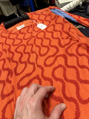 Lot 168 - A Westwood/McLaren squiggle print orange cotton jersey shirt, 'Pirate' collection, Autumn-Winter 1981-82