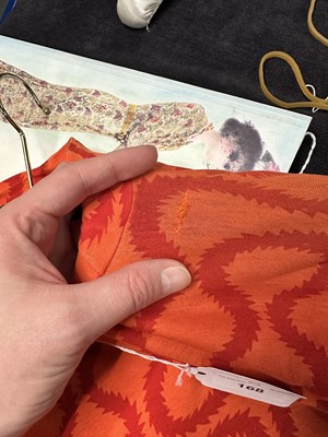 Lot 168 - A Westwood/McLaren squiggle print orange cotton jersey shirt, 'Pirate' collection, Autumn-Winter 1981-82