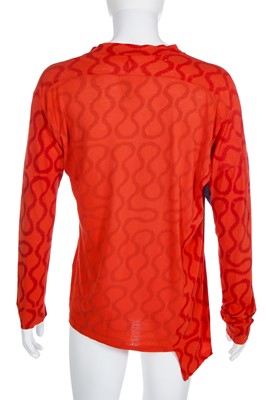 Lot 168 - A Westwood/McLaren squiggle print orange cotton jersey shirt, 'Pirate' collection, Autumn-Winter 1981-82