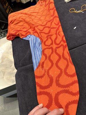 Lot 168 - A Westwood/McLaren squiggle print orange cotton jersey shirt, 'Pirate' collection, Autumn-Winter 1981-82