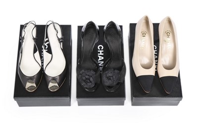 Lot 9 - Three pairs of Chanel evening shoes, modern,...