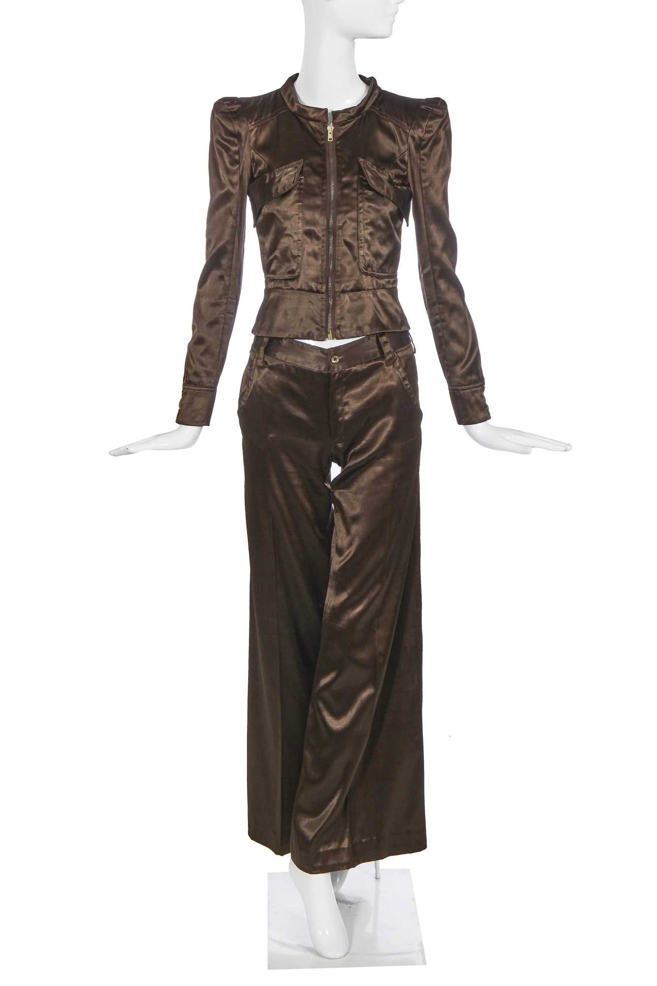 Lot 154 - A Biba brown satin suit, circa 1972