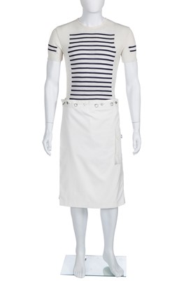 Lot 31 - A Jean Paul Gaultier men's white cotton drill shorts-skirt, probably ‘Heaven and Hell’ collection, Spring-Summer 2003