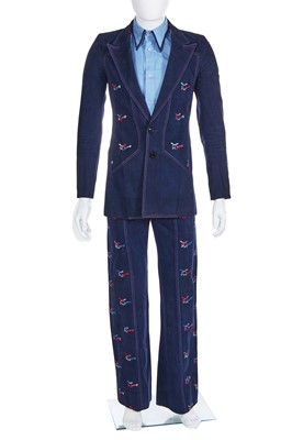 Lot 200 - A Malcolm Hall men's embroidered denim suit, circa 1973