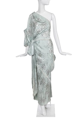 Lot 79 - A Christian Dior by John Galliano embellished blue jacquard silk evening gown, 'Off Duty Icon' collection, Autumn-Winter 2005-06