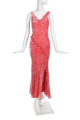 Lot 82 - A Christian Dior by John Galliano pink devoré velvet evening gown, commercial collection, 2004