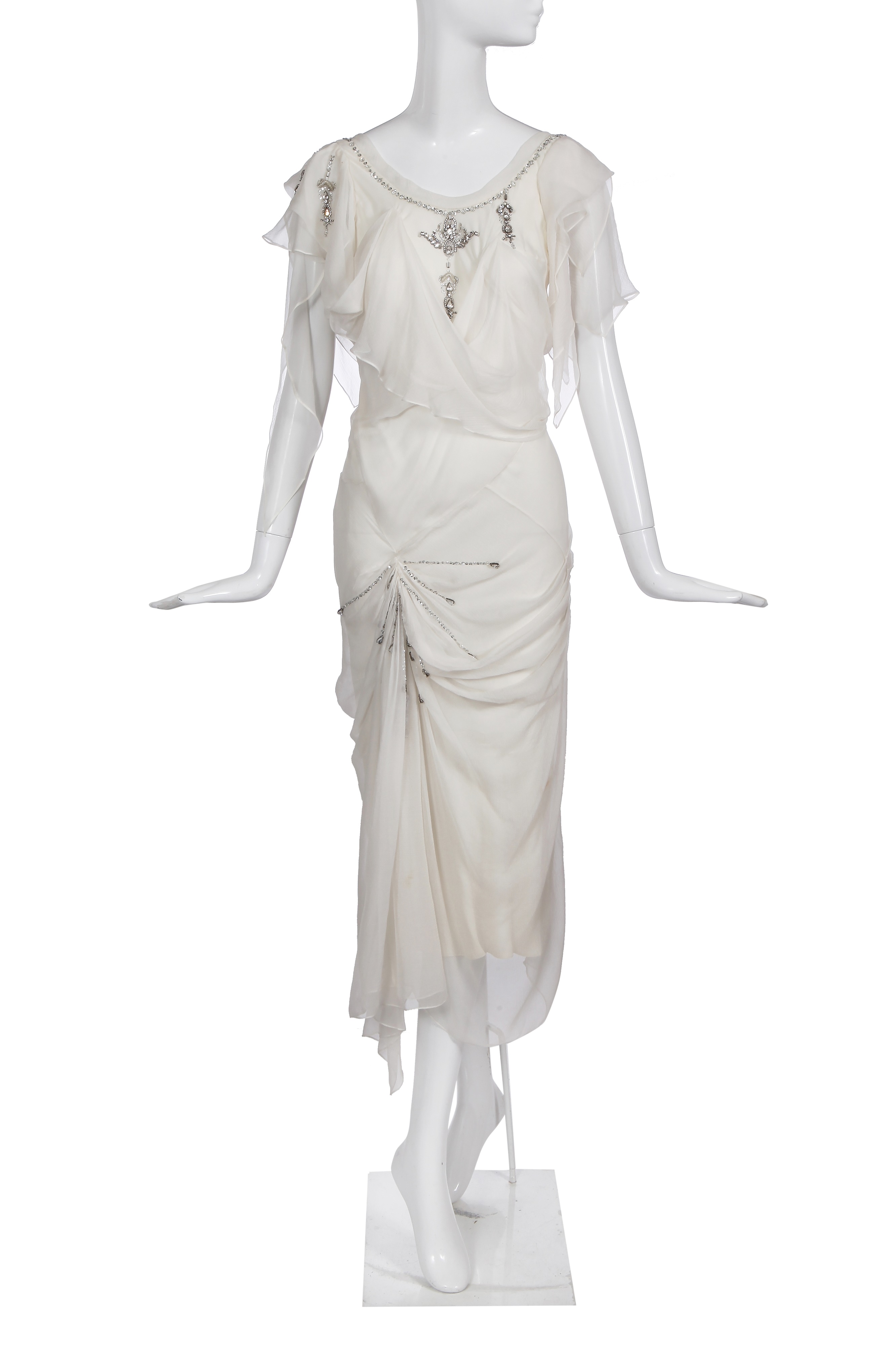 【2025春夏新色】 85 Lot - chiffon white embellished Galliano John A パンツ