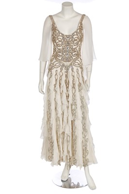 Lot 47 - A Jenny Packham embellished white chiffon gown, circa 2015