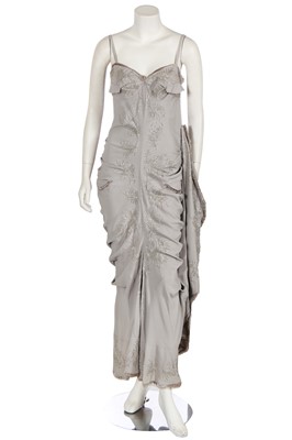 Lot 72 - A Jenny Packham beaded grey silk crêpe evening gown, 2000s