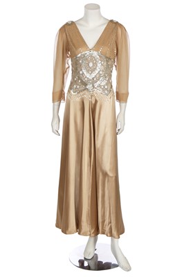 Lot 80 - A Jenny Packham embellished champagne silk evening gown, 2000s