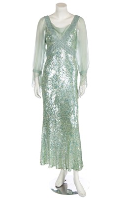 Lot 42 - A Jenny Packham seafoam green sequined evening gown, circa 2010