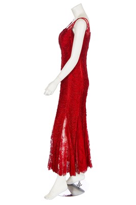 Lot 174 - A Loris Azarro red fringed evening gown, 1990s-2000s