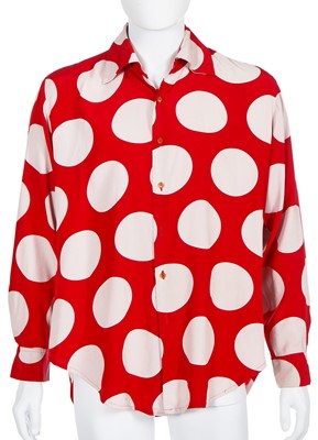 Lot 167 - A Vivienne Westwood men's printed red and white polka dot silk shirt, 'Mini Crini' collection, Spring-Summer 1986