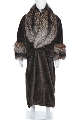 Lot 121 - A Hardy Amies men's grey alpaca and fox fur coat, 1990s-2000s