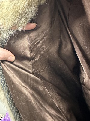 Lot 122 - A Hardy Amies men's grey and green wool and coyote fur coat, 1990s-2000s