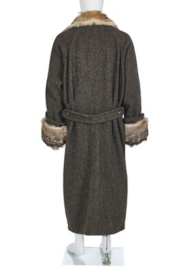 Lot 122 - A Hardy Amies men's grey and green wool and coyote fur coat, 1990s-2000s