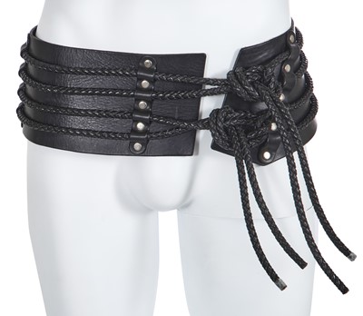 Lot 129 - A Hardie Amies men's black leather waist cincher/hip belt, 1990s-2000s