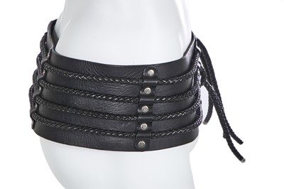 Lot 129 - A Hardie Amies men's black leather waist cincher/hip belt, 1990s-2000s