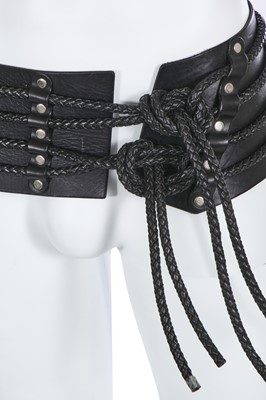 Lot 129 - A Hardie Amies men's black leather waist cincher/hip belt, 1990s-2000s