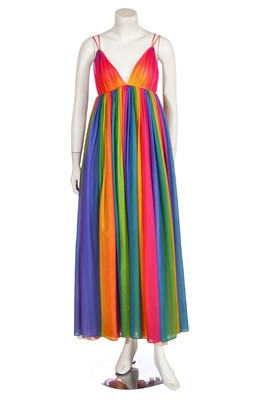 Lot 433 - A John Bates/Jean Varon rainbow printed polyamide gown, 1974