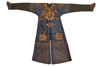 Lot 535 - A couched blue silk gauze 'dragon' robe, jifu/longpao, Chinese, late 19th-century